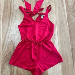 Victoria’s Secret Red Satin Romper Bow Tie Neck Lingerie Size XS